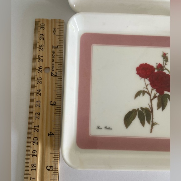 2 small red flower tray Rosa Gallica PT Redoute Design Imports art coaster Italy - Picture 6 of 15
